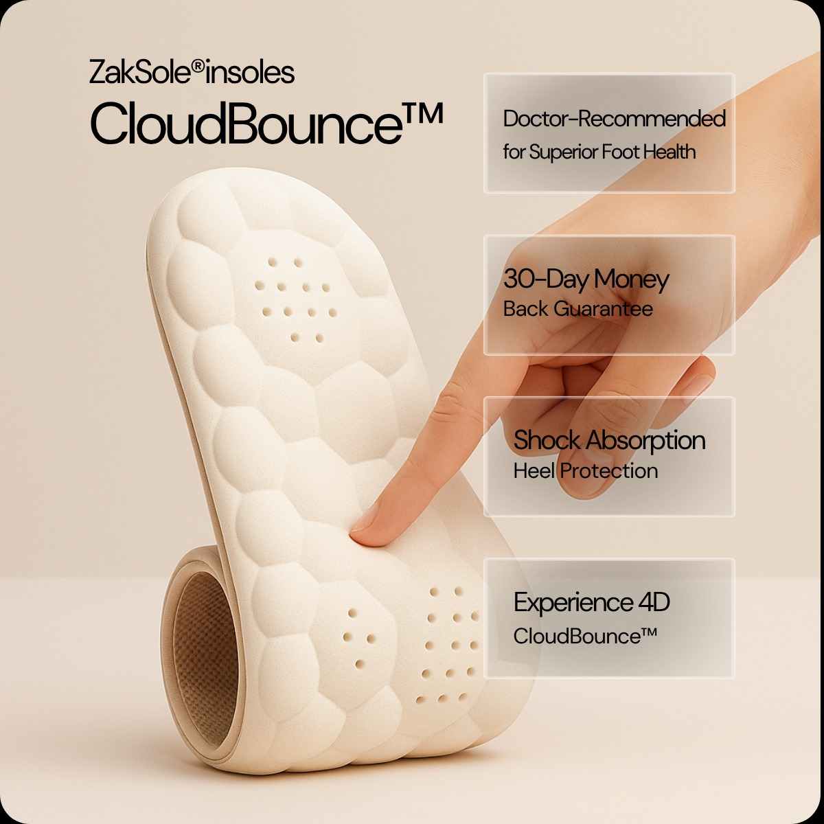 Image showing 4D Cloud technology insoles in black and white, highlighting innovative design for comfort.