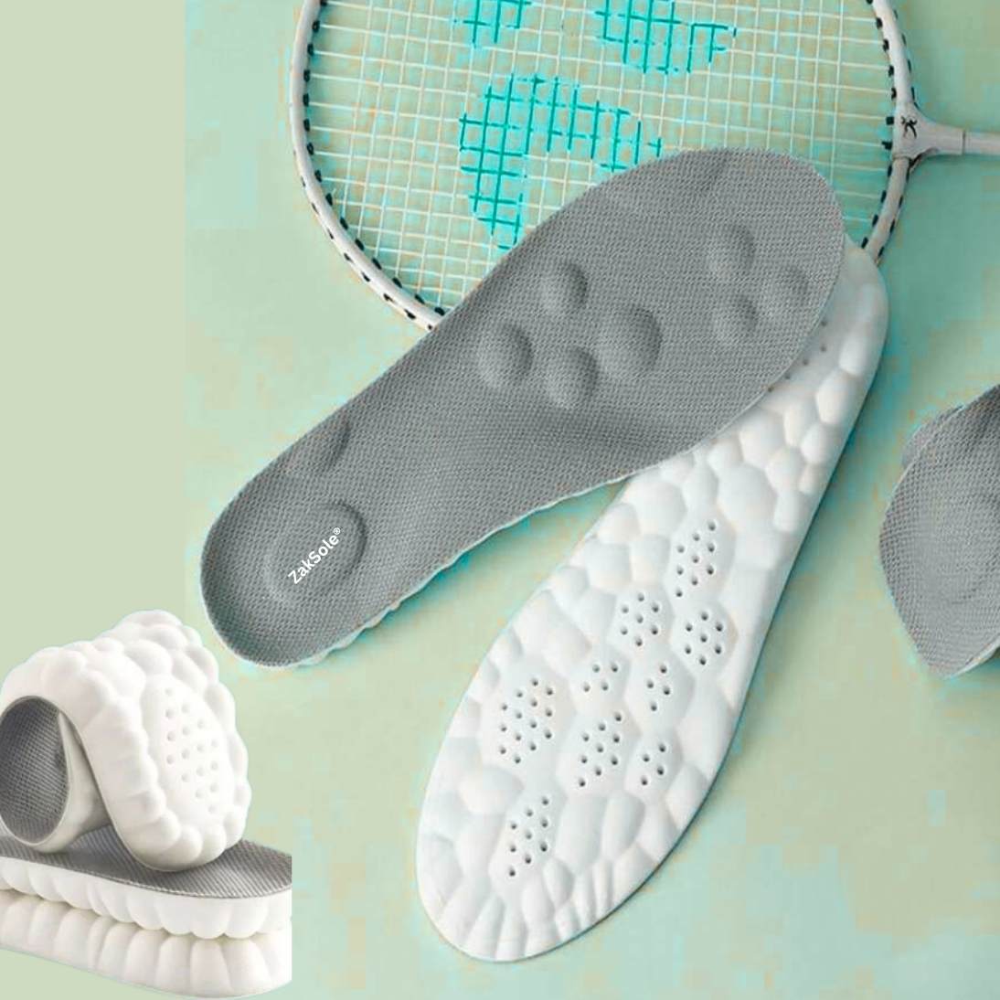 Gray and white shoe insoles