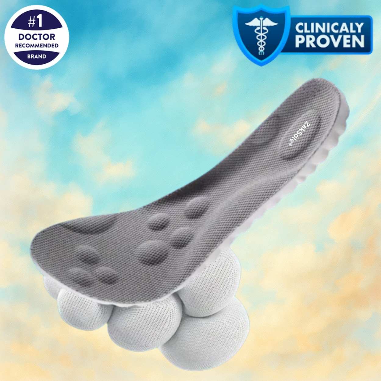 Gray shoe insert with 'Clinically Proven