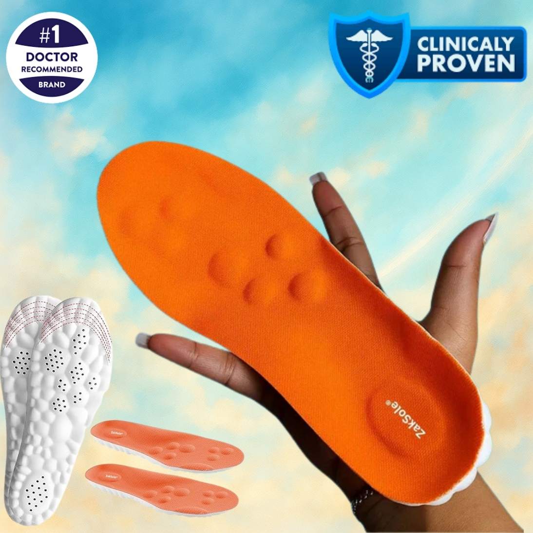Orange insole held by a hand with 'Zaksole' branding