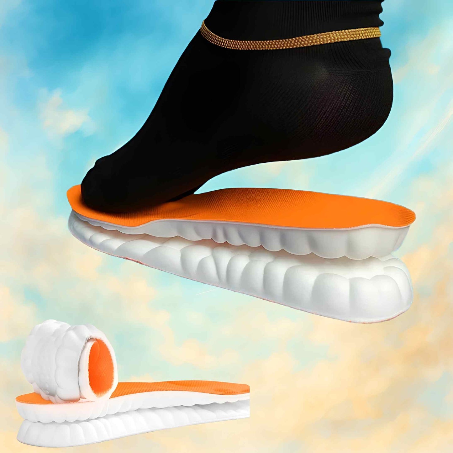 Shoe insole with orange rim and white base