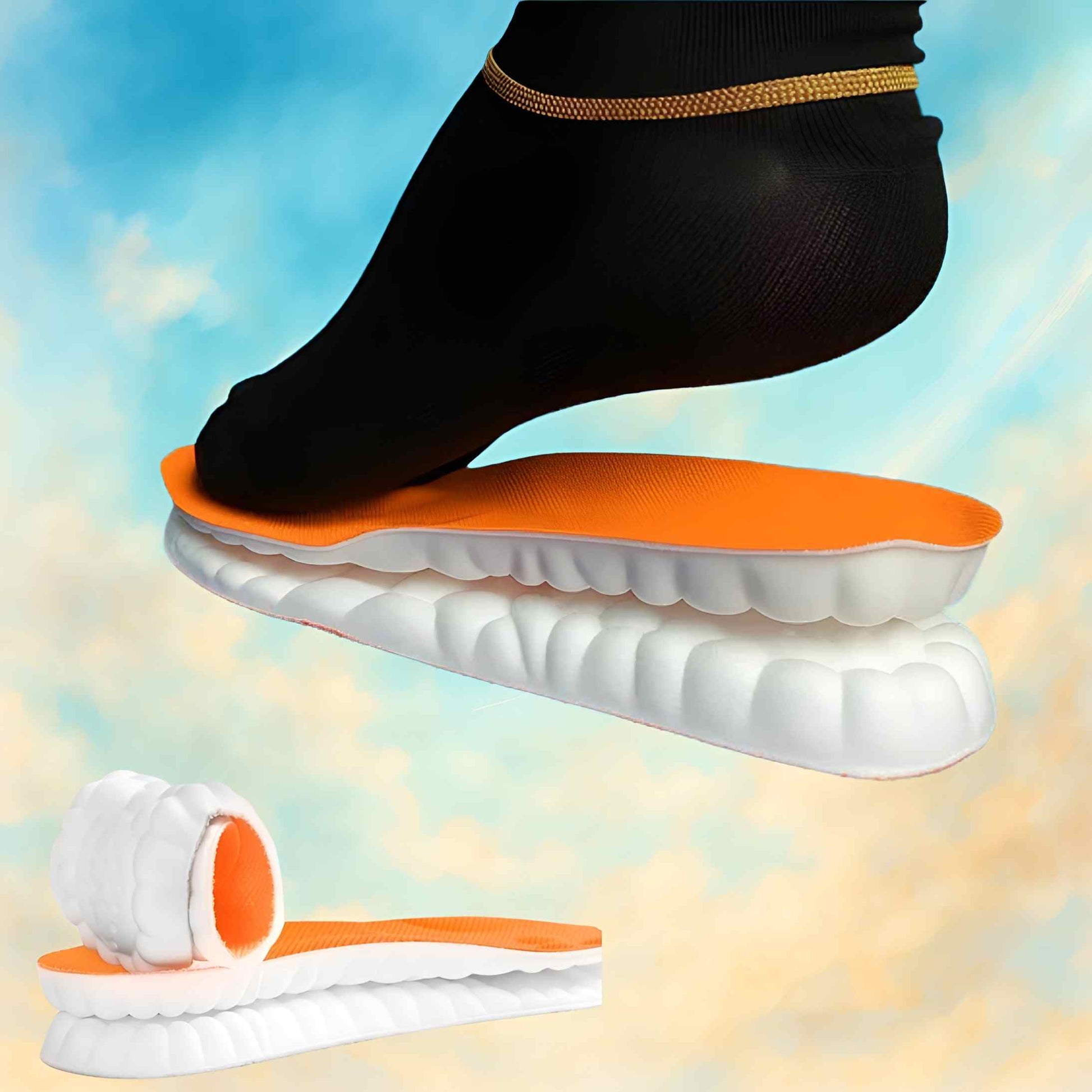 Shoe insole with orange rim and white base