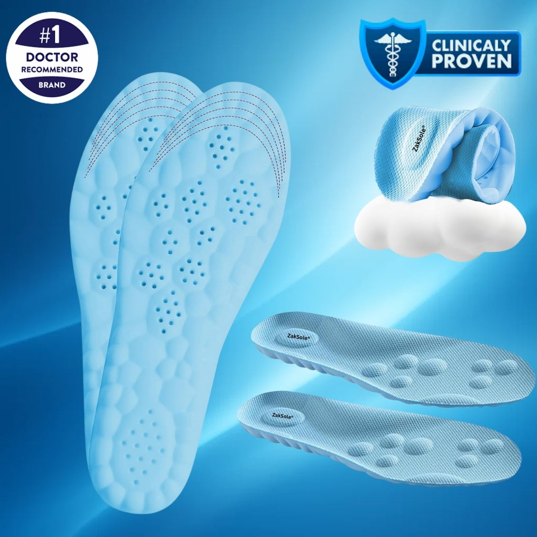 Blue shoe insoles with a cloud